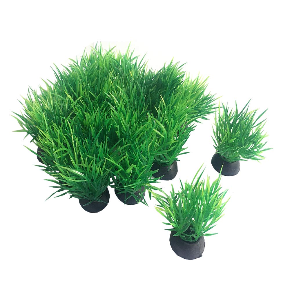 Smoothedo-Pets Aquarium Plants Fish Tank Decorations 20pcs Small Size/1inch Tall Plastic Artificial Plant Goldfish Waterscape Fish Hides Mini Grass Set (Green-C) — image 1