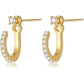 STAYLOVE Small Cubic Zirconia Ear Jacket Earrings for Women 925 Sterling Silver Post 14K Gold Plated 2mm CZ Tiny Stud Earrings with Half Hoop