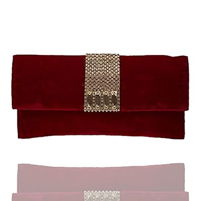 Unibrand Silver Chain on Red Velvet Designer Handmade Clutch by The Indian Handicraft Store (With Freebie)