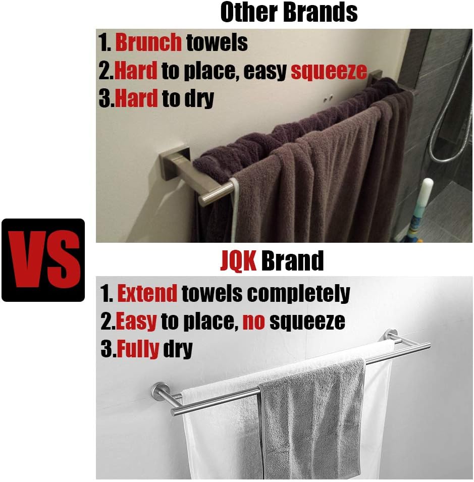 JQK Double Bath Towel Bar, 30 Inch Stainless Steel Towel Rack for Bathroom, Towel Holder Brushed Finished Wall Mount, 33 in Total Length, TB100L30-BN: Home & Kitchen