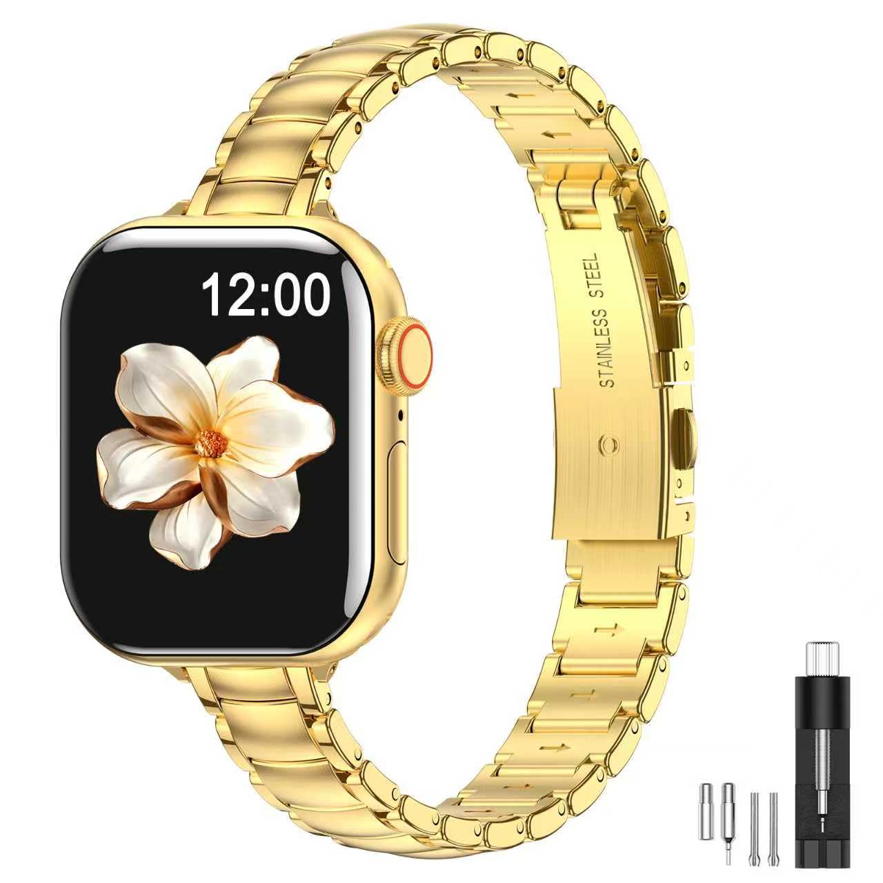 Photo 1 of MioHHR Thin Metal Bands Compatible with Apple Watch Band 38mm 40mm 41mm 42mm(Series 10),Slim Narrow Stainless Steel Strap for Women iWatch Bands Series 9 8 7 6 5 4 SE 3 2 1,Gold