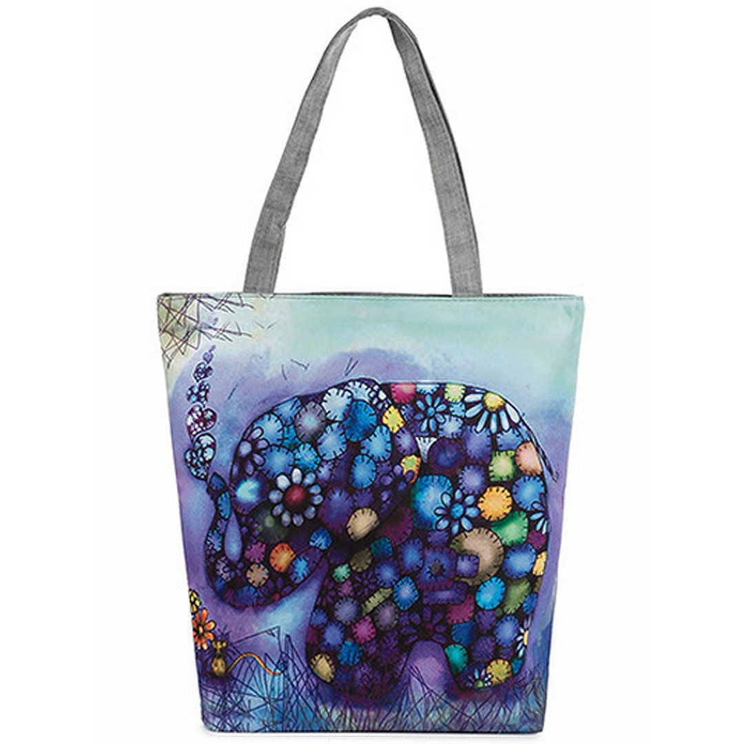 LA HAUTE Canvas Tote Bags Lovely Elephant Print Summer Beach Handbags Shoulder Bags Large Shopping Bags
