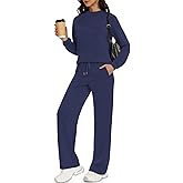Casly Lamiit Women's 2 Piece Lounge Set Trendy Casual Outfits Boat Neck Sweatshirt Wide Leg Sweatpants Travel Tracksuit Sets