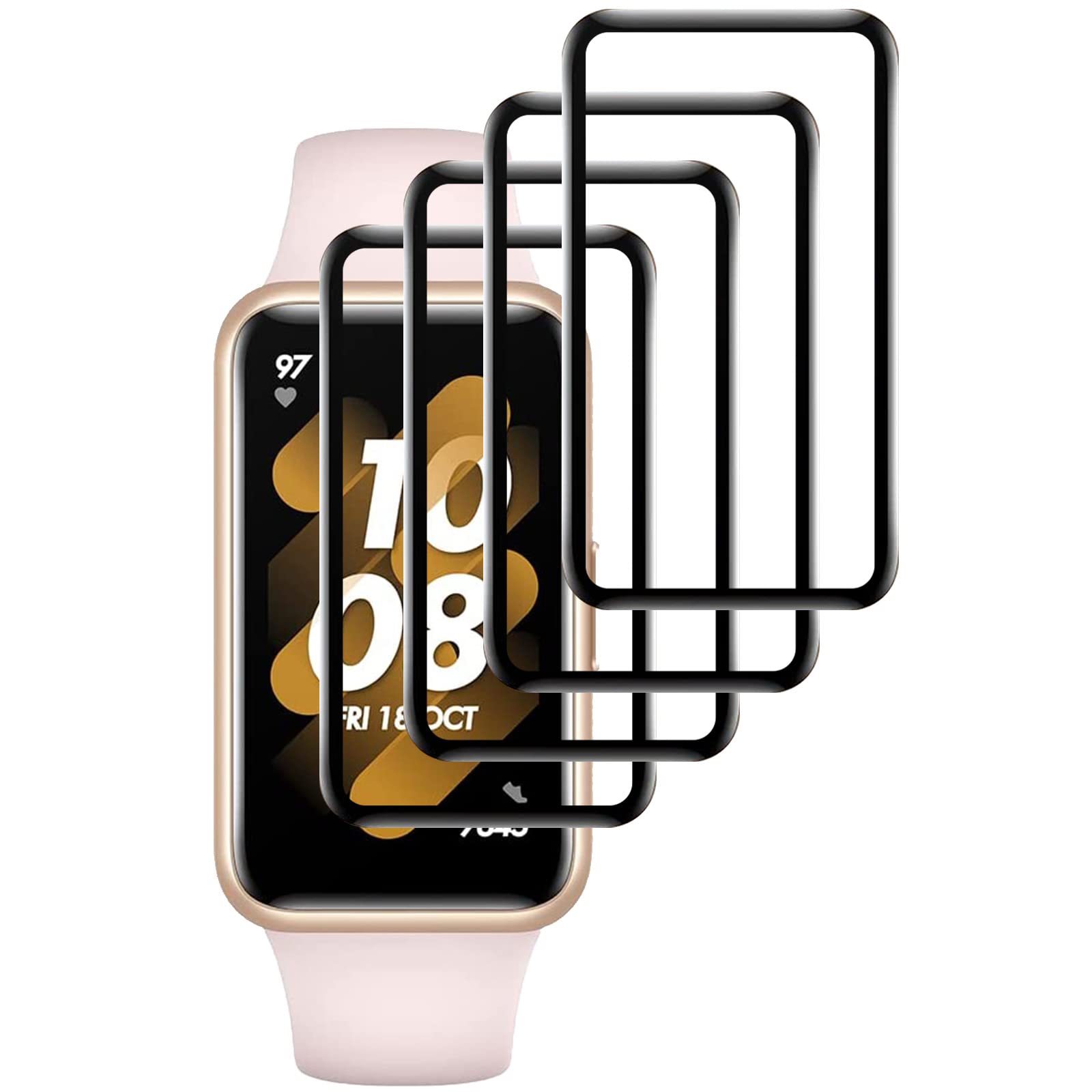 KELOLIN Screen Protector for HUAWEI Band 7 /6, 4 Pack, 3D Curved Edge, Anti-Fingerprint, HD Ultra Shatterproof Flexible Protector