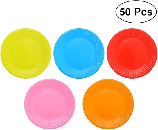 Amazon 使い捨て 皿 おしゃれ 紙プレート エコでオシャレな スタンダード 丸皿 肥厚 皿プレート 誕生日 パーティー 装飾 50枚 イエロー 赤 オレンジ ピンク スカイブルー各10 Toymytoy 自助サポート食器