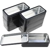 Goodma 7Pcs Rectangle Metal Tins Containers with Window Lids, Black | Mini Storage Canister Jars Set, 5.9" x 2.75" x 1.57", For Home Kitchen, Office and School Supplies