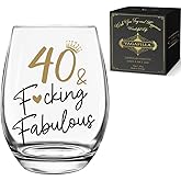 Vagafilla 40th Birthday Wine Glass & Fabulous Birthday Gifts for Women, 1985 Birthday Gift for 40 Years Old Woman Mom Dad, Turning 40 Gift