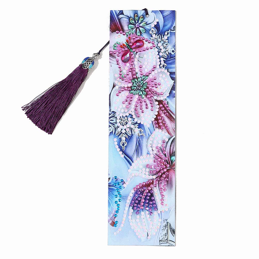 HEEPDD Bookmark, Flower DIY Full Special Shaped Drill Number Kit Book Mark with Tassel for Art Craft Decor Kids Adults