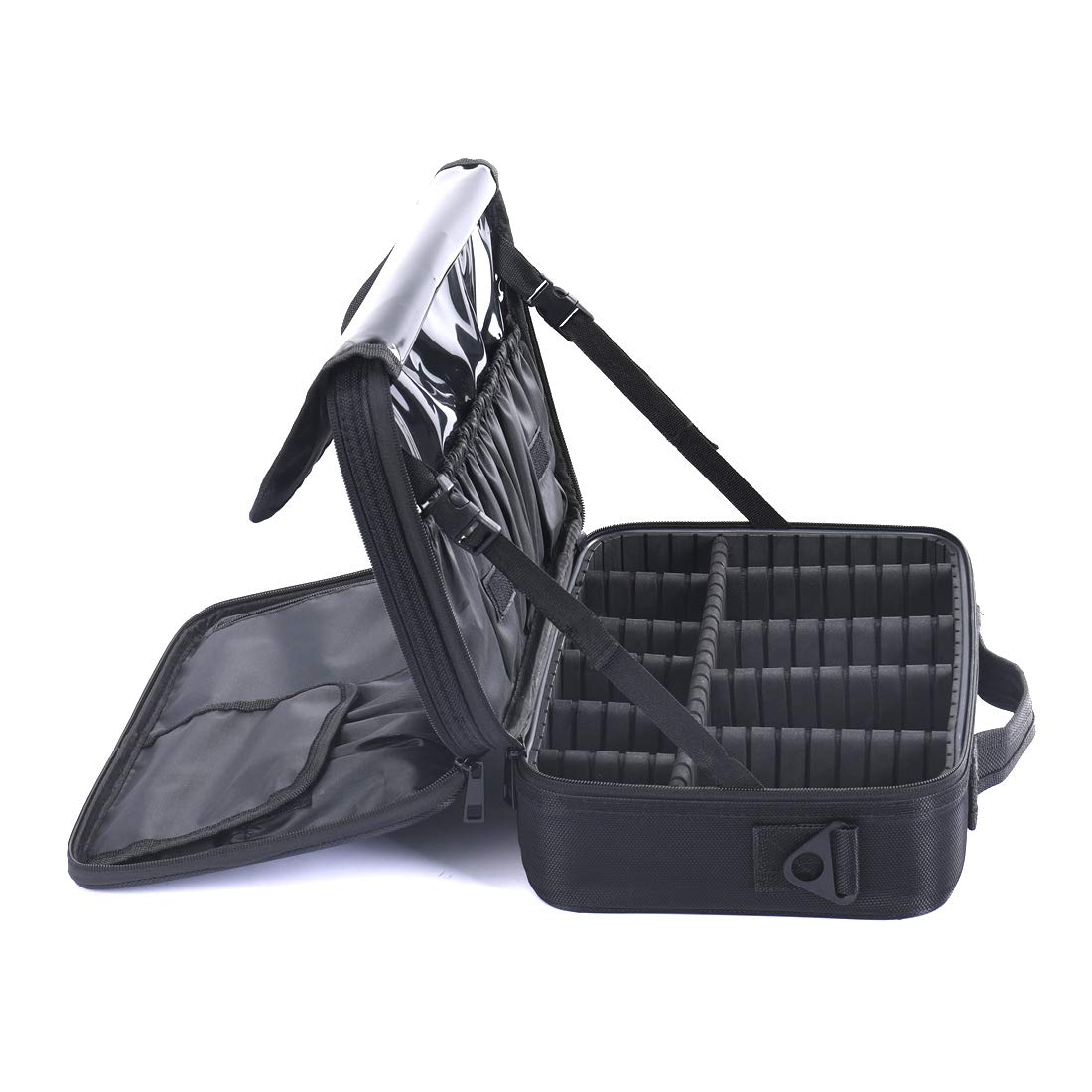 Makeup Bag,LOSMILE Travel Make-Up Bag Large Cosmetic Bags Professional Cosmetic Organiser Case Makeup Artist Train Cases Waterproof Vanity Cases Beauty Box with Adjustable dividers.(Black-XL)