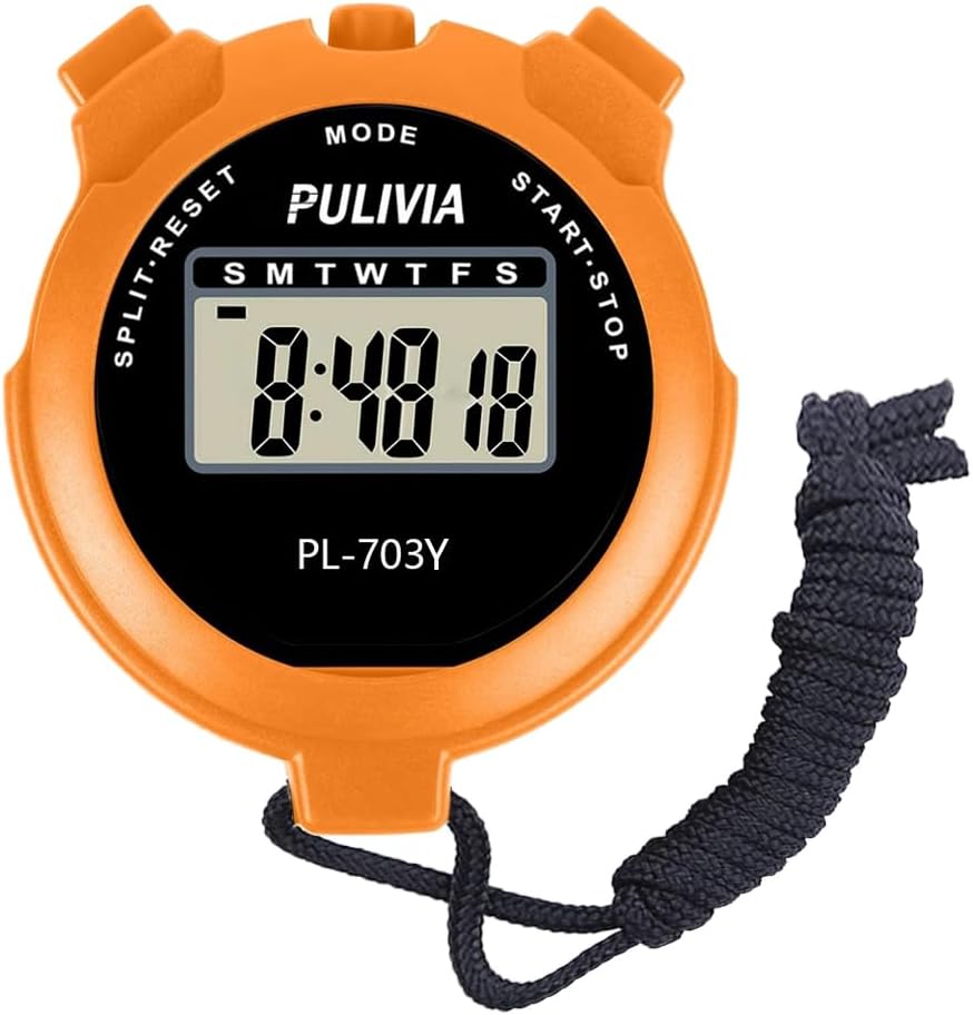 PULIVIA PL-703Y Sports Stopwatch Timer Lap Split Digital 1/100s Orange