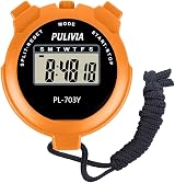 PULIVIA PL-703Y Sports Stopwatch Timer Lap Split Digital 1/100s Orange