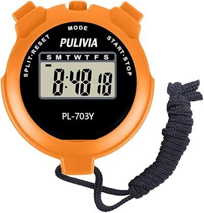 PULIVIA PL-703Y Sports Stopwatch Timer Lap Split Digital 1/100s Orange