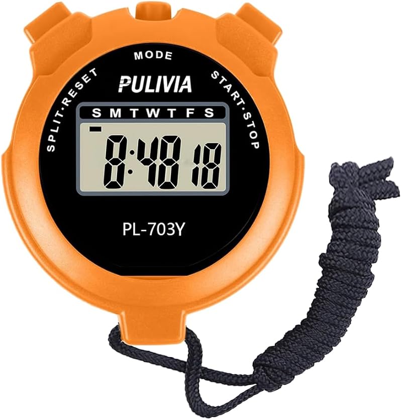 PULIVIA PL-703Y Sports Stopwatch Timer Lap Split Digital 1/100s Orange