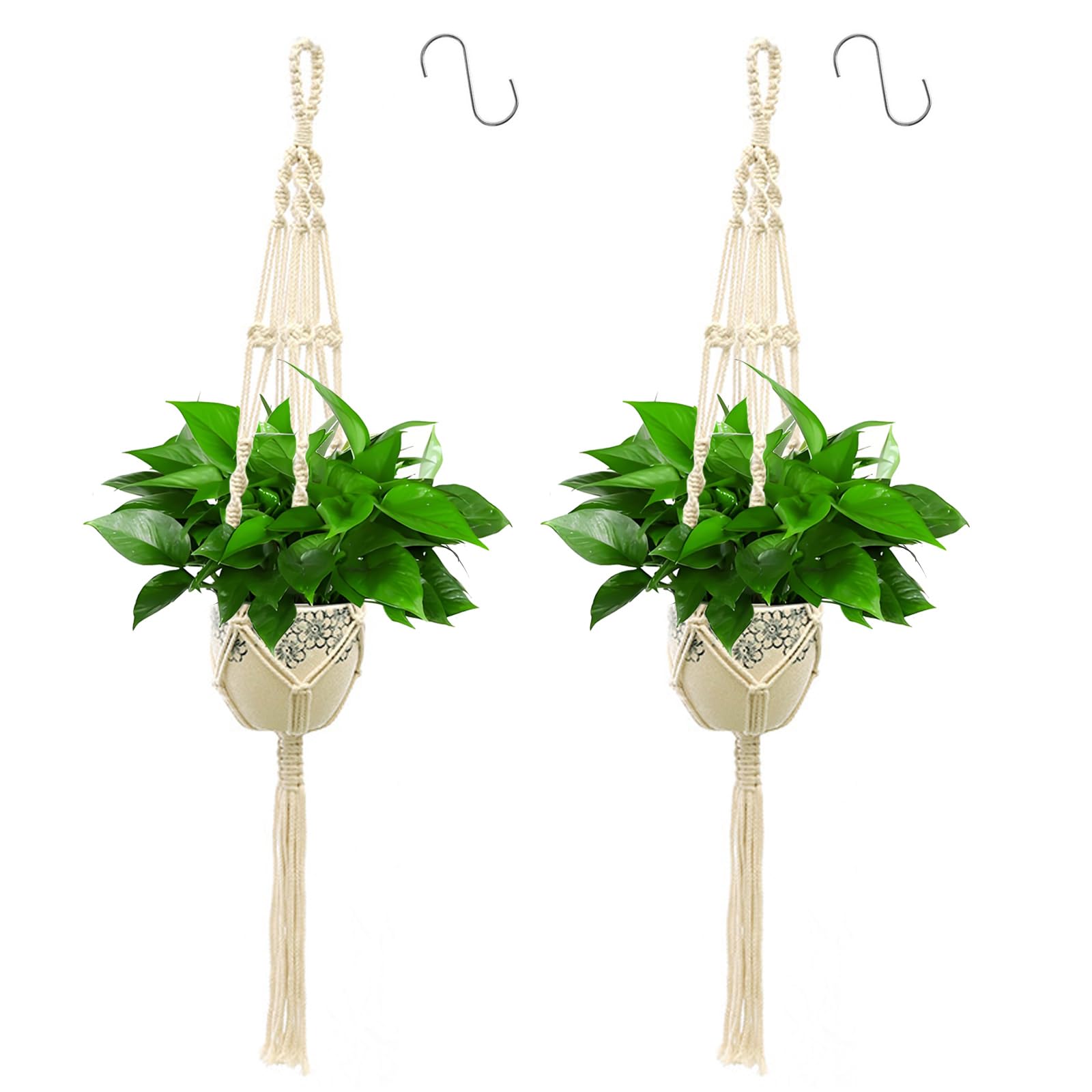 Apstaqeoo 2PCS Hanging Planters Baskets, Cotton Rope Macrame Plant Hanger Wall Hanging Plant Holder Flower Pot Holder with 2 S Shaped Hooks for Indoor Outdoor Garden Balcony Home Decor 105CM (Style 1)