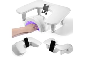 QUAFEREN Arm Rest for Nails Tech: 3rd Generation Manicure Nail Arm Rest with Rotating Phone Stand, U-Shaped Height Adjustable Hand Rest Pillow for Acrylic Nails White