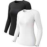 4 Pack Women's Long Sleeve Compression Shirts, Dry Fit Workout Athletic Sun Protection Cooling Tops for Yoga Running Gym