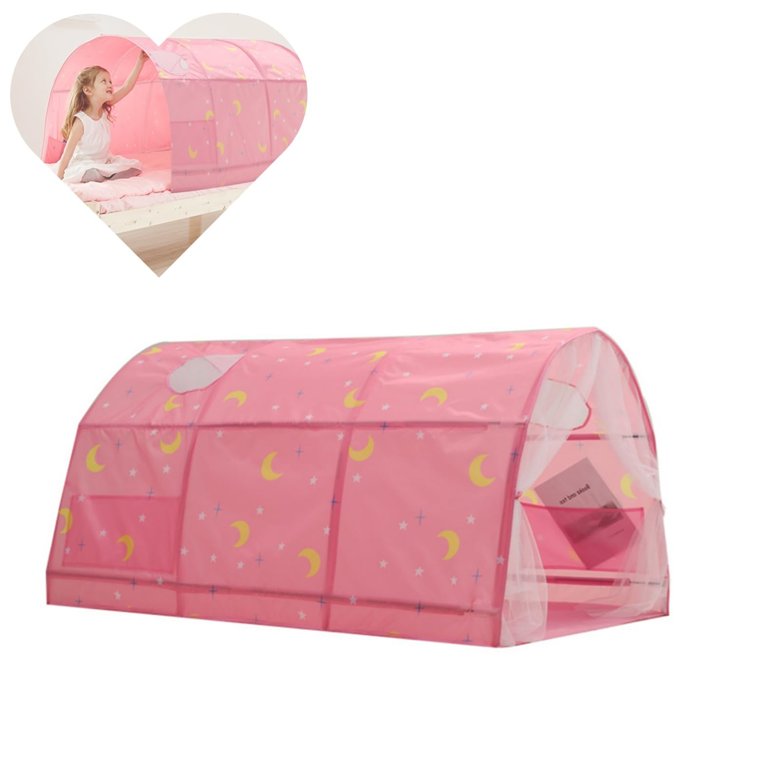 Kids Play Tents, Bed Tent, Tunnel for Kids, Indoor/Outdoor Camping Tent for Boys and Girls, Portable Dream Bed Tents for Bedroom Decoration, Pink