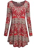 Faddare Printed Tunics Dress, Women Tunic Dresses Top Ethnic Style Summer Shift Dress,Red XL