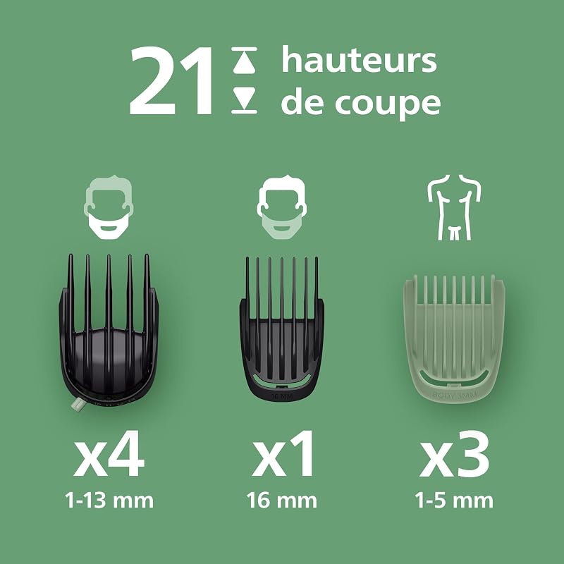 Multigroom série 7000 Tondeuse tout-en-un 16 accessoires – tondeuse pour barbe, cheveux et corps, lames en métal auto-affûtées, 21 hauteurs de coupe (0,5-16 mm), modèle MG7931/15