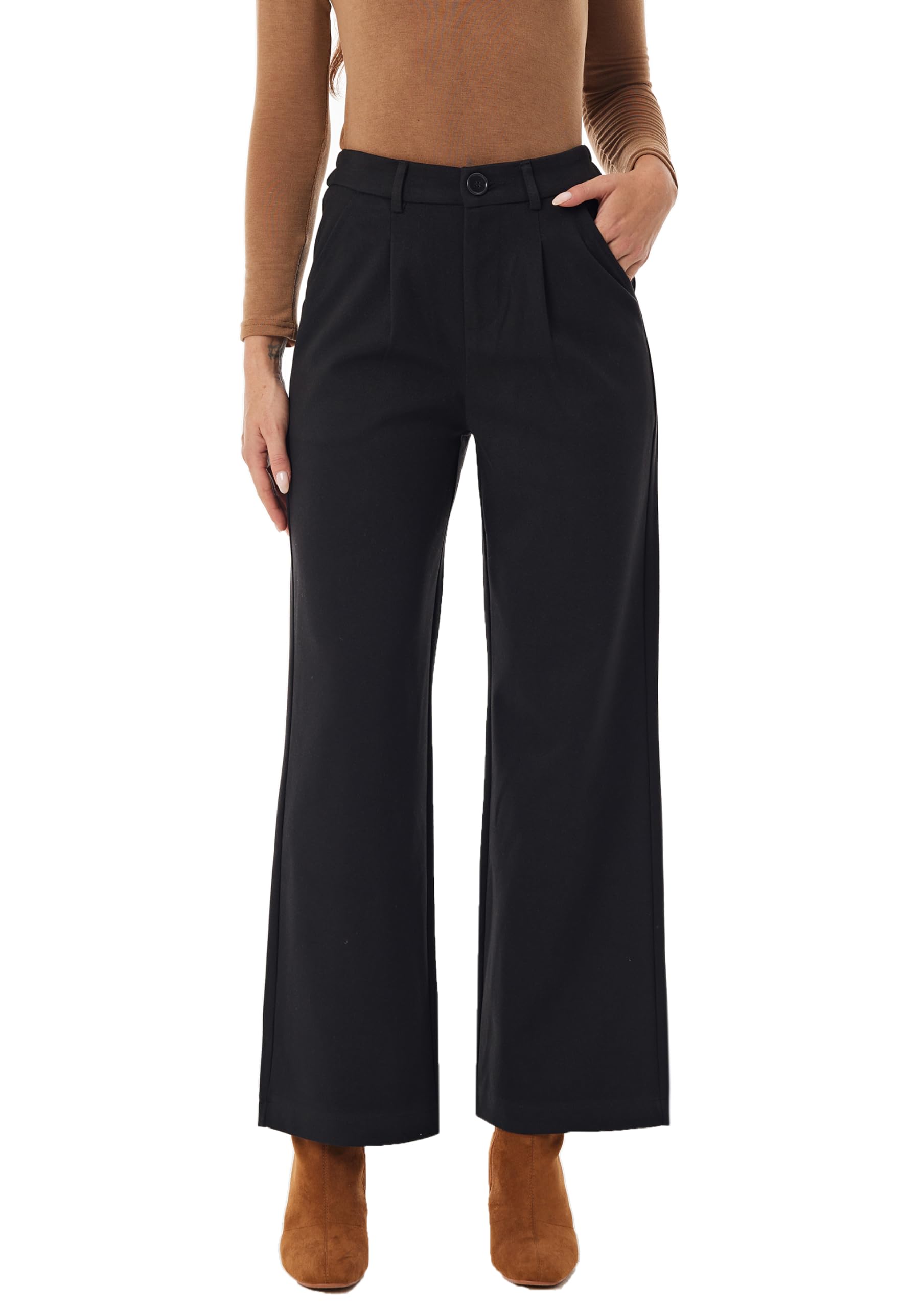 Photo 1 of heipeiwa Women's Winter Fall Wool Blend Thick Warm Wide Leg Dress Business Casual Pants Trouser,, XL