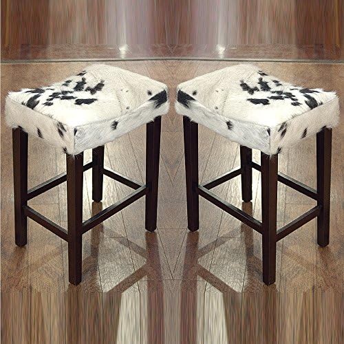 SET OF 2 WESTERN GENUINE LEATHER COWHIDE HAIR ON WOODEN LEG BAR STOOL