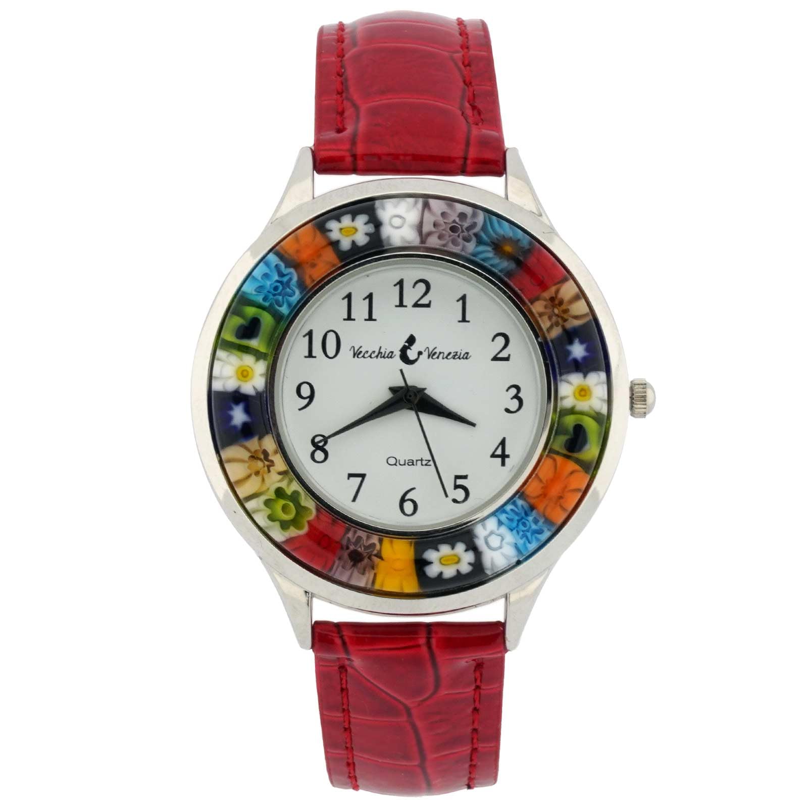 Glass Of Venice Serena Murano Millefiori Watch with Leather Band - Red