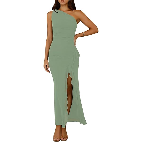 chinese dress ladies Hount Women's Summer Sleeveless Dress Cutout Crew Neck Bodycon Maxi Dress  with Side Slit Blue at Amazon Women's Clothing store