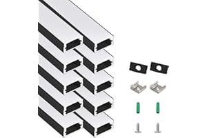YEALUNONG 10-Pack 3.3ft/1M U Shape Black Led Aluminum Channel System with Milky White Diffuses Cover, End Caps and Mounting Clips, Aluminum Profile for 12.5mm LED Strip Light Installations, Easy Installation