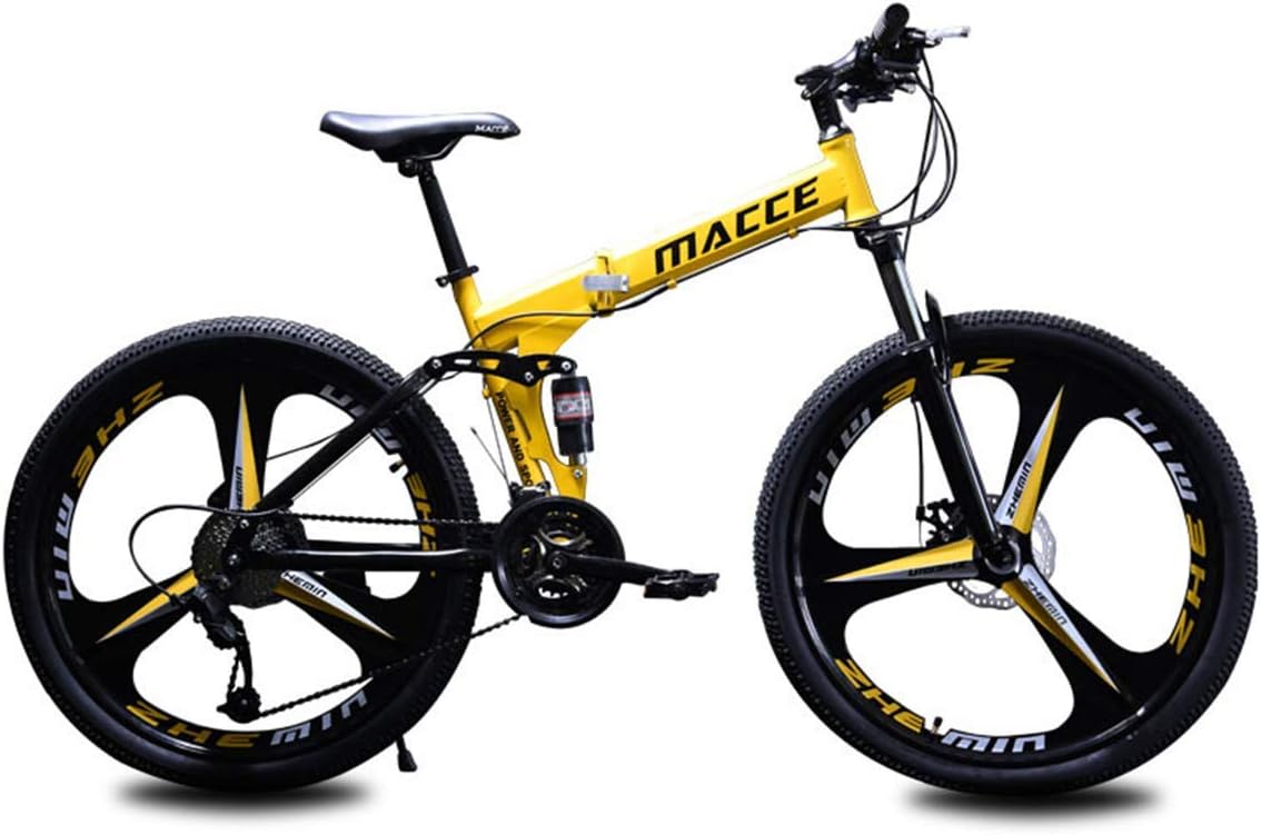 WZB Folding Mountain Bike, 24"/26" inch steel frame, 21 speed Shimano fire gear shifters Shimano tourney rear derailleur,Yellow,24"