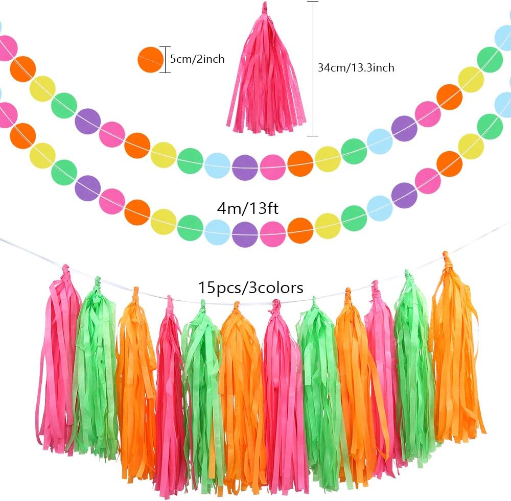 Auihiay 32 Pieces Fiesta Party Decoration Include Paper Fans, Tissue Paper Pom Poms, Circle Dot Garland and Tissue Paper Tassel for Birthday Parties, Wedding Décor, Taco Party or Mexican Party: Arts, Crafts & Sewing
