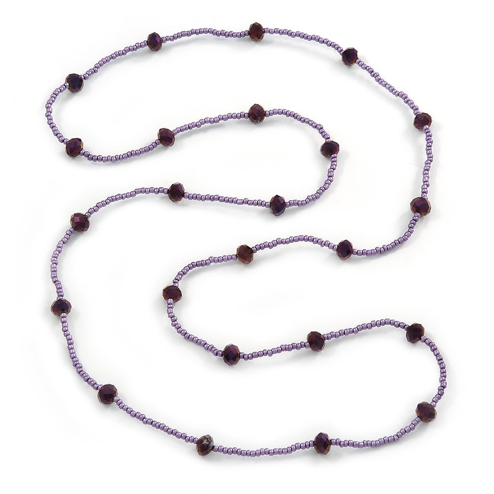 Avalaya Metallic Purple/Violet Glass Bead Sinlge Strand Long Necklace/ 114cm L