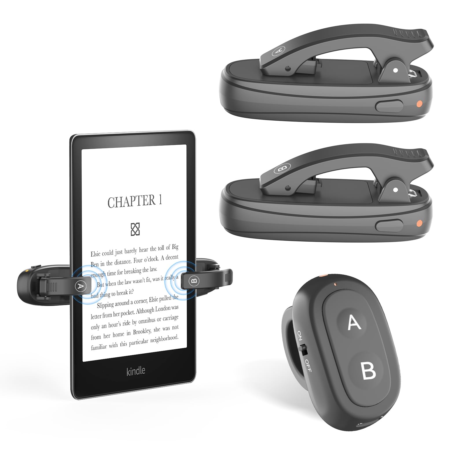 2 Clips Finger Ring Page Turner for Kindle, Remote Control Page Turner for Kindle Paperwhite Kobo Pocketbook Readers iPad Tablets Reading Novels Ebook Reading Accessories