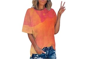 Binmer 2024 Summer Tie Dye Shirts for Womens Plus Size Short Sleeve Tops Fashion Gradient Graphic Tee Club Party Blouse S-5XL