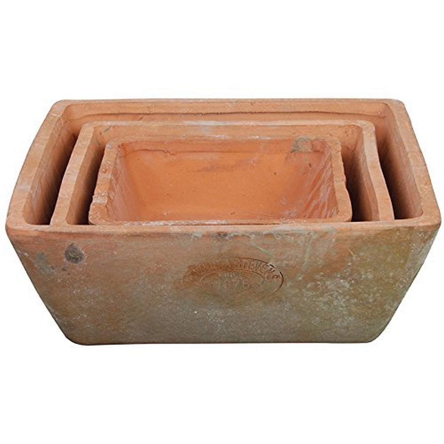Esschert Design AT05 16 x 16 x 6-25 x 25 x 9cm Aged Terracotta Square Pots (Set of 3), Brown