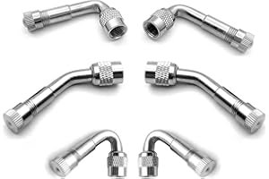 TEMI 6-Pack Valve Stem Extenders, 45 Degree 90 Degree 135 Degree 135 Degree Angled Wheel Tire Tyre Valve Stem Extension Adapter Compatible for Dual Wheels Passenger Cars, RV, Stroller, Bicycles( Silver)