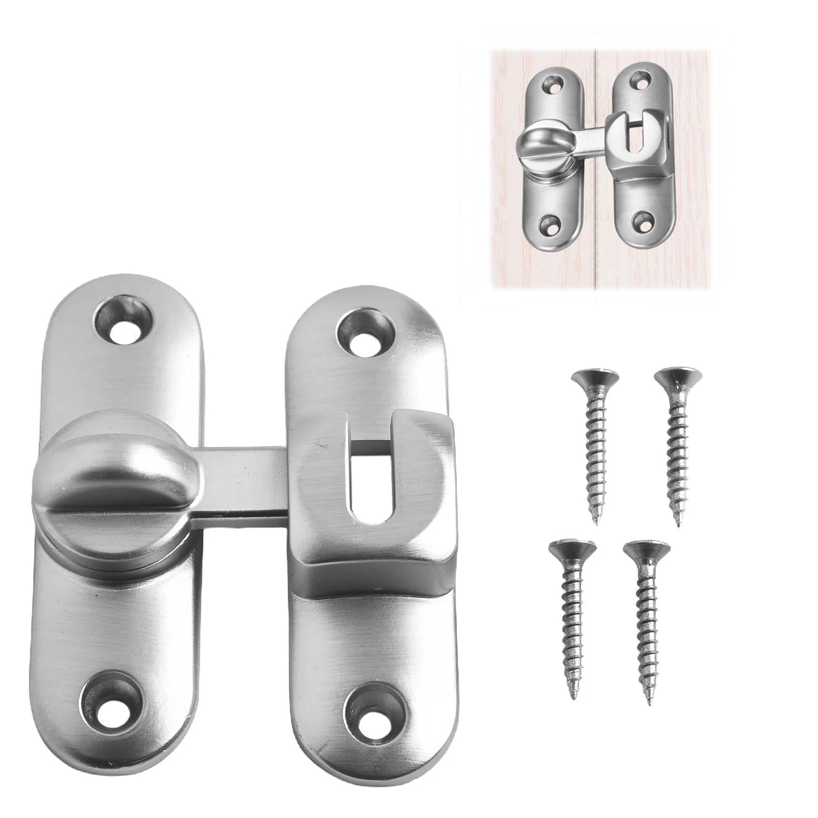 Deadbolt Lock, Stainless Steel, 90 Degree Sliding Door Lock, Door Lock with Screws, Sliding Door Lock, 90° Deadbolt Lock, Sliding Door Lock, Lock Latch, for Kitchens, Bedrooms, Bathrooms Silvery