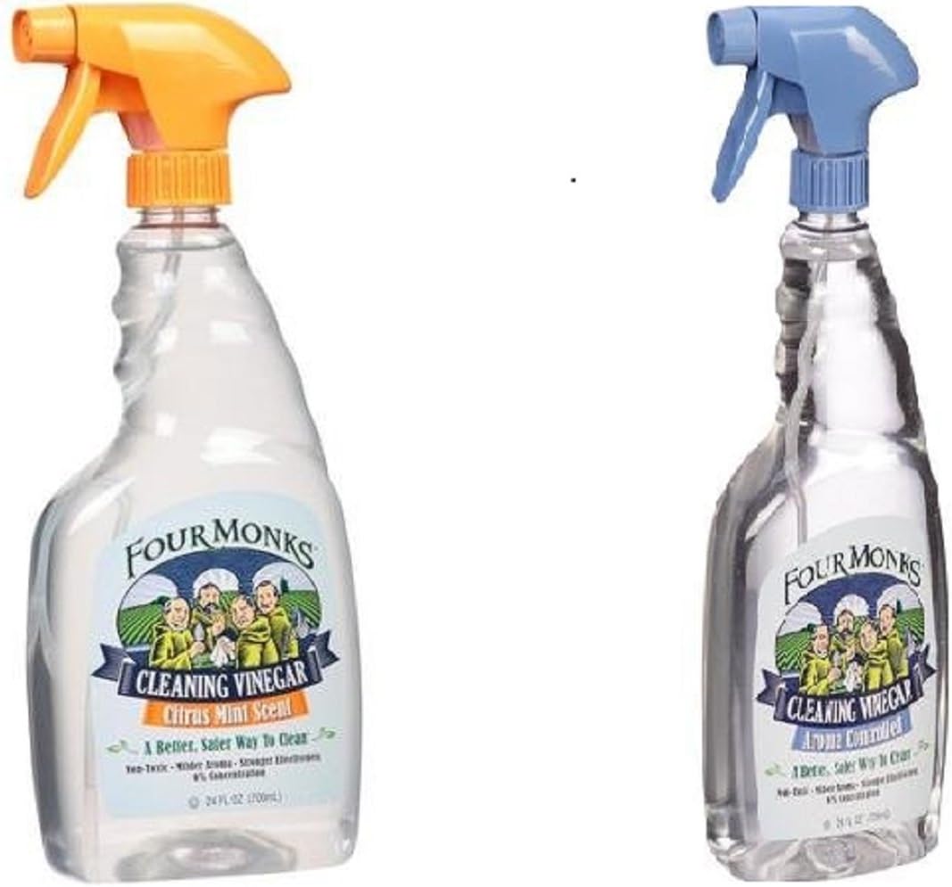 Four Monks Aroma Controlled Cleaning Vinegar 24 fl oz and Citrus Mint Scent Cleaning Vinegar 24 Oz. Bundle