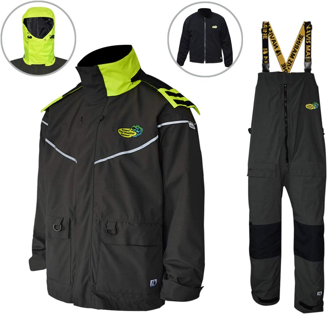 Navis Marine Sailing Jacket with Bib Pants for Men Women Waterproof Breathable Rain Suit Fishing Foul Weather Gear