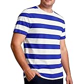 Funny World Men's Cotton Striped T-Shirt Crew Neck Short Sleeves Basic Casual Top