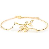 STORYJEWELLERY Leaf Charm Bracelets for Women, Dainty Bracelets for Women Adorned with Cubic Zirconia, Perfect Gifts for Birthday, Mother's Day