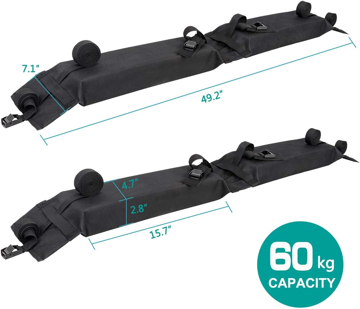 Soft Roof Rack Pad - Foldable Car Ski Snowboard Rack Carriers, Universal Ski Roof Rack Carriers Snowboard Top Holder with Adjustable Straps for Kayak/Canoe/Surfboard/Paddleboard/SUP/Snowboard: Automotive