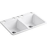 Kohler K 5818 5u 0 Hartland Double Equal Undercounter Sink With Five Hole Faucet Drilling White Double Bowl Sinks Amazon Com