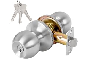 RAFECIEE Keyed Entry Door Knob with Lock and Key, Exterior and Interior Door Lock for Bedroom, Entry Door Handle for Front Door，Satin Nickel