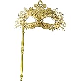 Pretishows Masquerade Mask with Stick Mask Mardi Gras Mask Venetian Decorations Halloween Carnival Costume Mask for Women