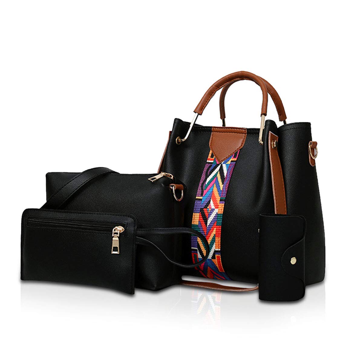 NICOLE&DORIS Women Handbags Shoulder bags 4 Pcs handbags for ladies Top-Handles crossbody bags purse wallet Black