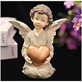 DurableDelights Angel Figurine Resin Statue - Kneeling Angel Holding Heart 5.12", Spiritual Religious Figurine for Sympathy, Memorial & Healing, Guardian Angel Ornament for Home Decor & Comfort Gifts