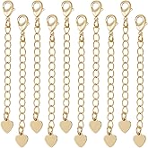 Beebeecraft 1 Box 20Pcs Chain Extender 18K Gold Plated Brass 57mm Golden Chain Extension Necklace with Heart Charms for Jewelry Making