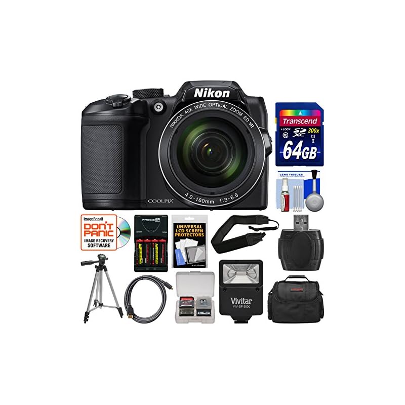 Nikon Coolpix B500 WiFi Digital Camera (Black) with 64GB Card + Case