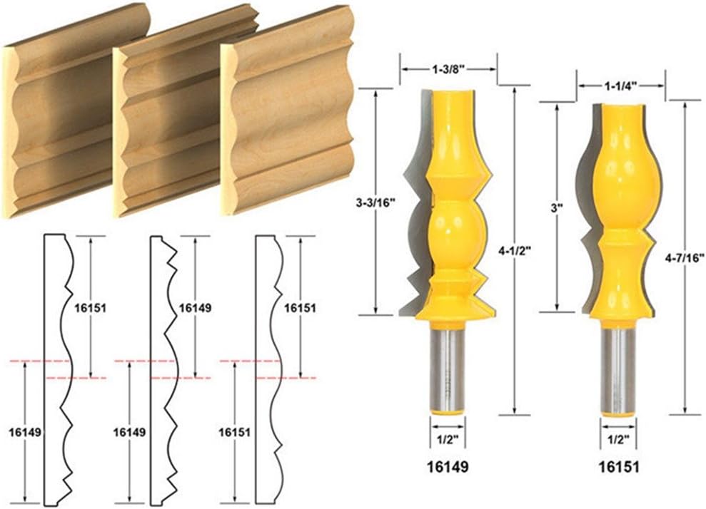XINGBAILONG 1/2" Shank Crown Molding Router Bit Door Window Skirting Line Handrail Ceiling Lace Tongue and Groove Slotting Tool