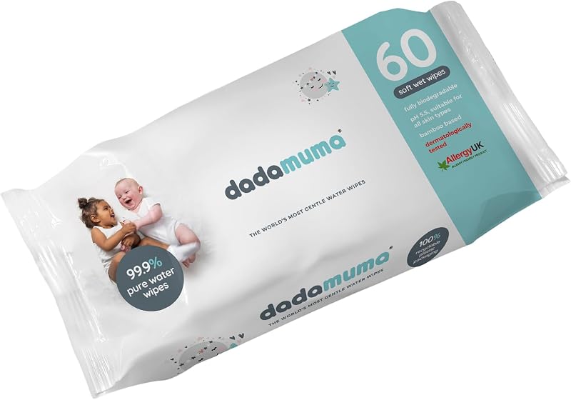 Dadamuma 99.9% Pure Water Baby Wipes 60 Wipes Allergy UK Approved